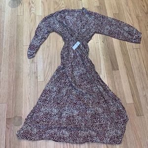 Anthropologie Wrapped Maroon Pattered Dress Size XS